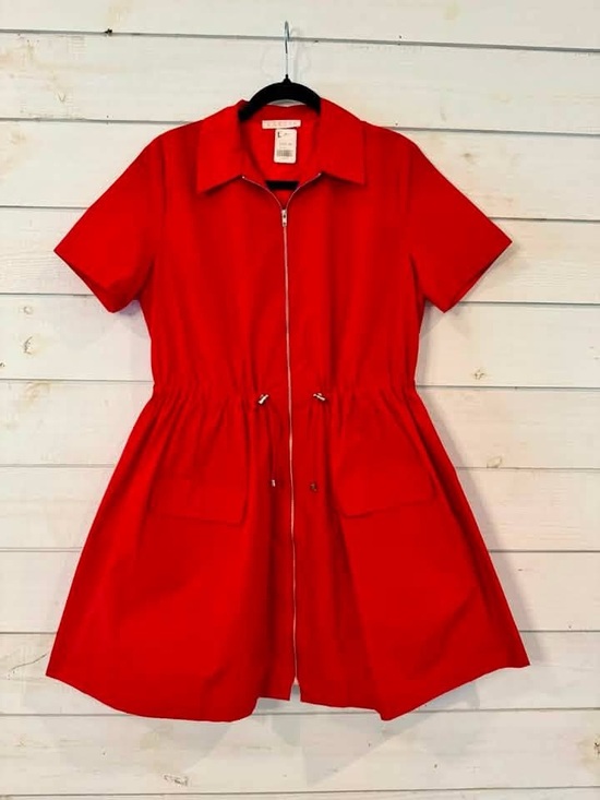 Karlie Dresses & Skirts - Karlie Red Short Sleeve Zip-Front Dress